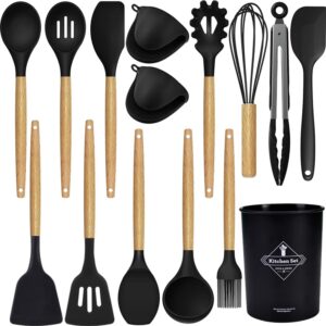 8% OFF ON15-Piece Silicone Wooden Handle Kitchen Utensils Set,